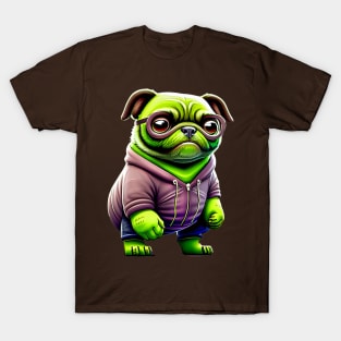 Green Pug in Muscular Costume - Adorable, Angry and Grumpy Dog Outfit T-Shirt